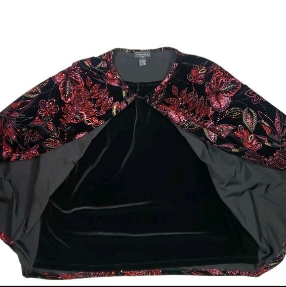 Elementz Woman Black Floral Glitter Print  Velour Jacket Size 3X Fairy Holiday - Picture 7 of 12
